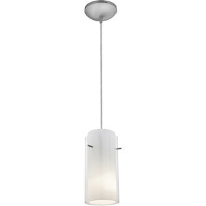 Glassn Glass Cylinder 1 Light 5 inch Brushed Steel Pendant Ceiling Light in Clear and Opal, Cord