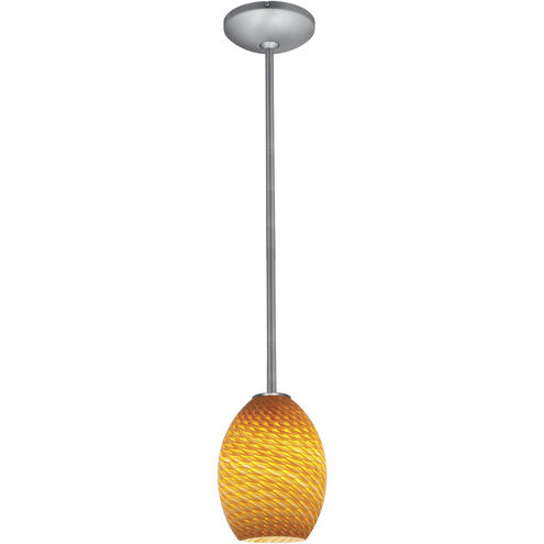 Brandy FireBird 1 Light 6 inch Brushed Steel Pendant Ceiling Light in Amber Firebird, Rod