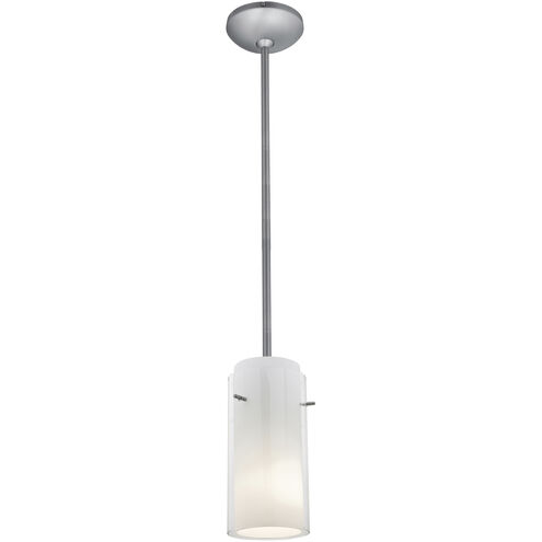 Glassn Glass Cylinder 1 Light 5 inch Brushed Steel Pendant Ceiling Light in Clear and Opal, Rod