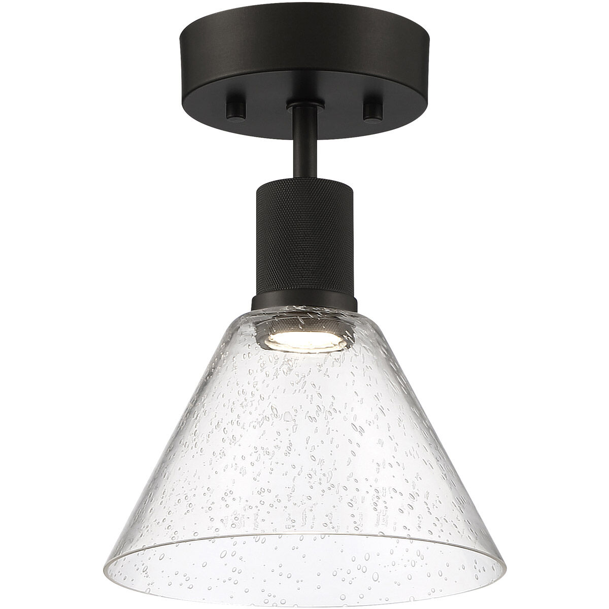 Port Nine LED 8 inch Matte Black Semi-Flush Ceiling Light in Seeded