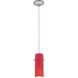 Cylinder 1 Light Brushed Steel Pendant Ceiling Light in Red, Cord