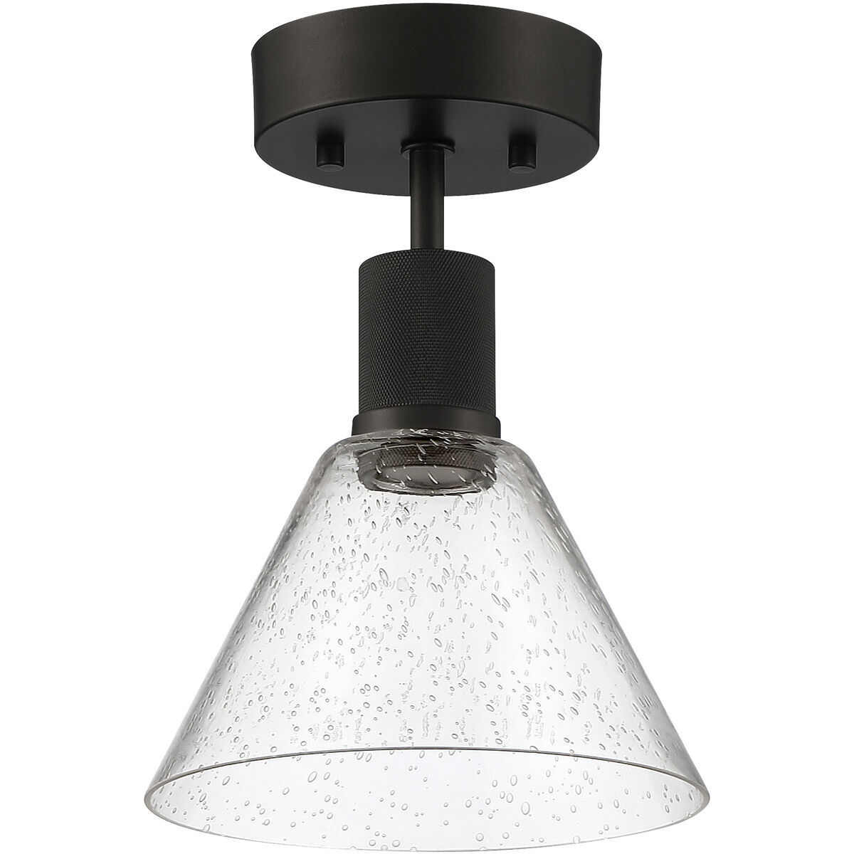 Port Nine LED 8 inch Matte Black Semi-Flush Ceiling Light in Seeded
