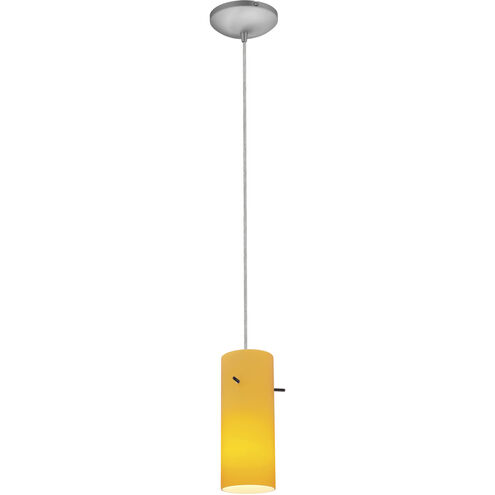 Cylinder 1 Light 4 inch Brushed Steel Pendant Ceiling Light in Amber