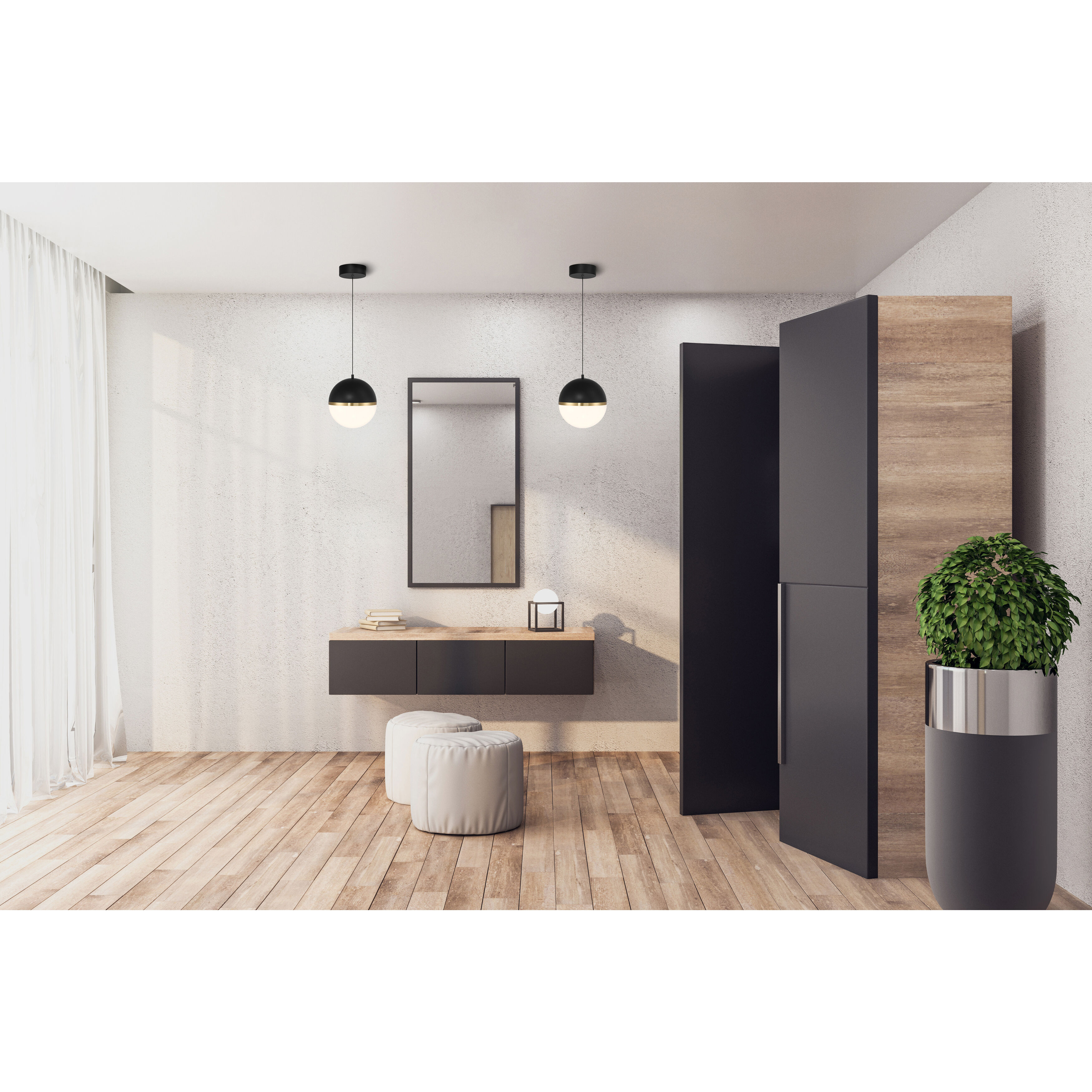 Unity LED 10 inch Black and Antique Brushed Brass and Opal Pendant Ceiling Light