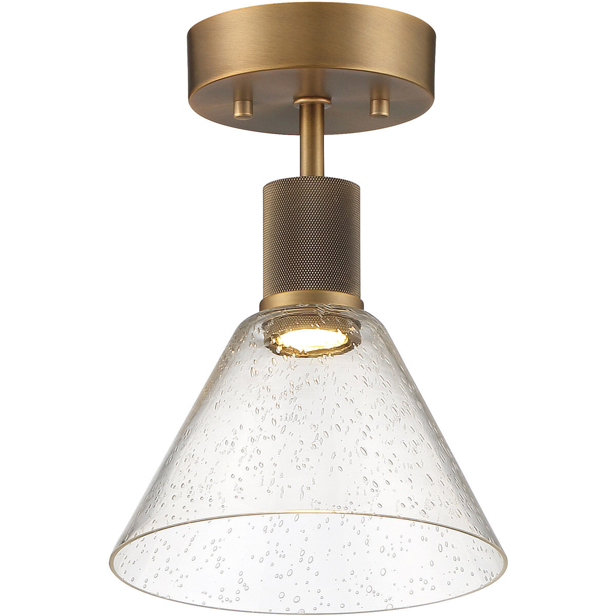 Port Nine LED 8 inch Antique Brushed Brass Semi-Flush Ceiling Light in Seeded