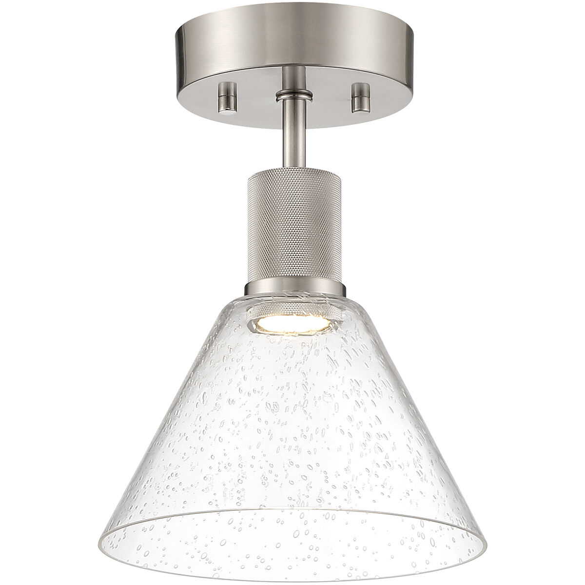 Port Nine LED 8 inch Brushed Steel Semi-Flush Ceiling Light in Seeded