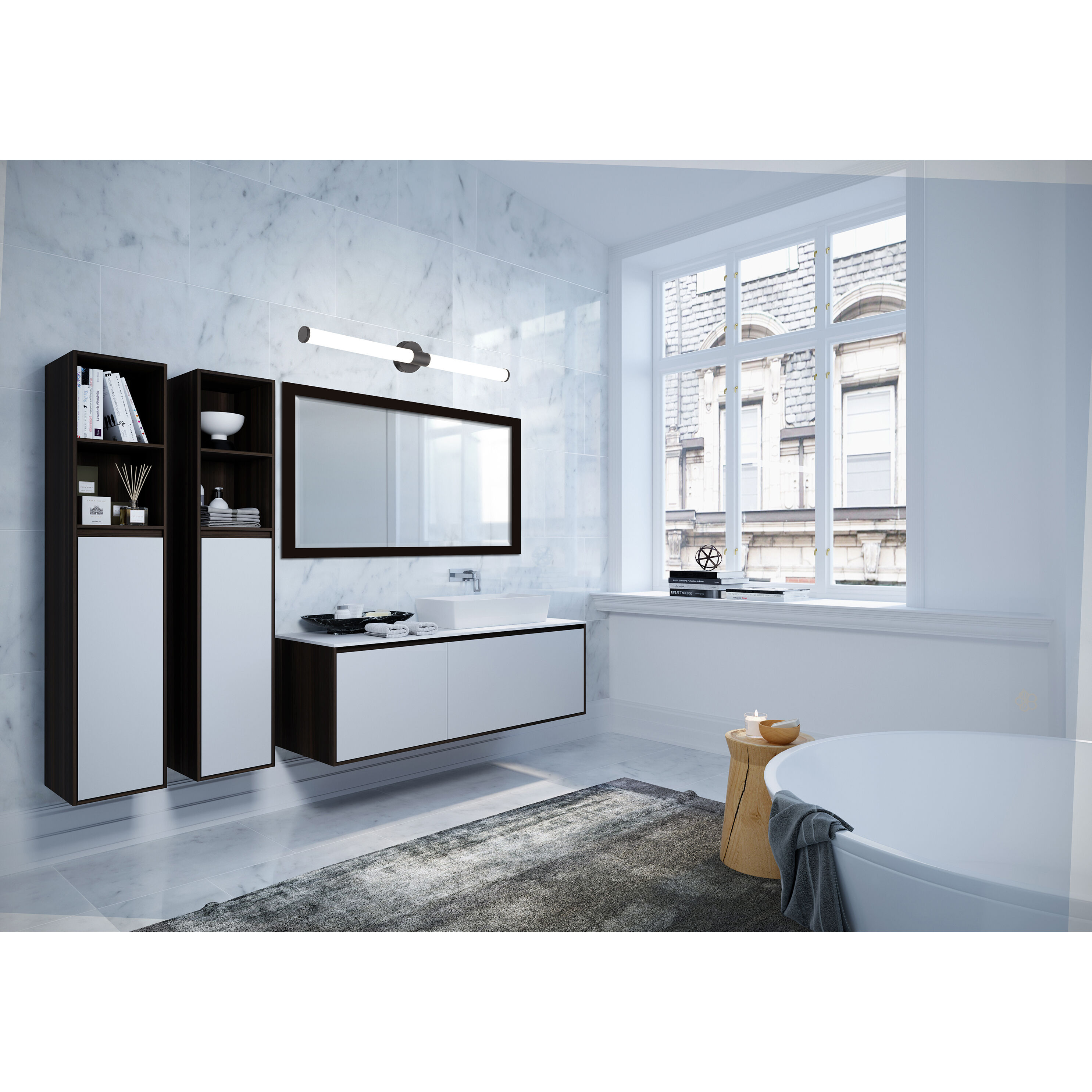 Retreat 1 Light 36 inch Matte Black Bath Vanity Wall Light in Opal, Large