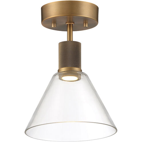 Port Nine LED 8 inch Antique Brushed Brass Semi-Flush Ceiling Light in Clear