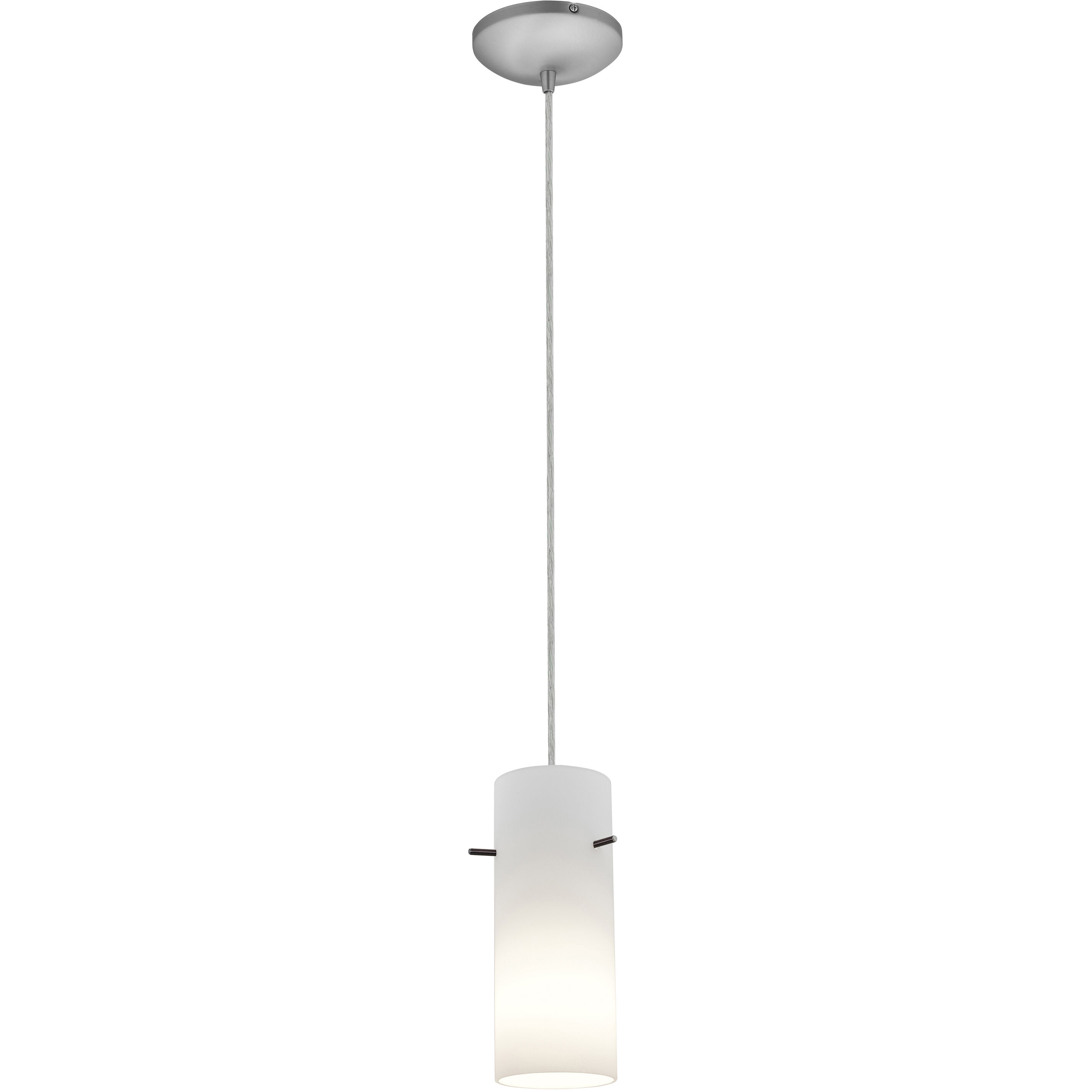 Cylinder LED 4 inch Brushed Steel Pendant Ceiling Light in Opal