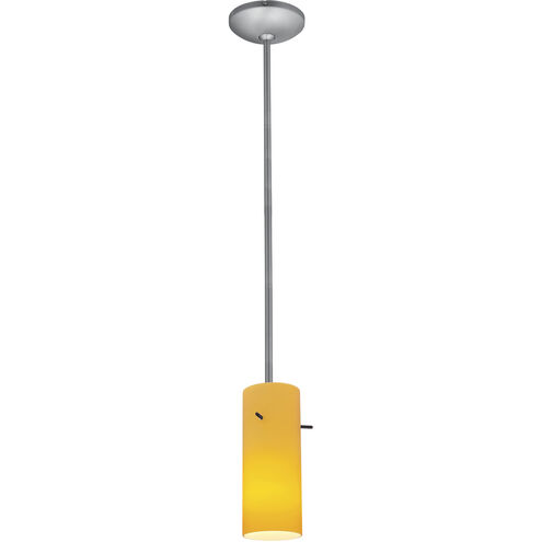 Cylinder 1 Light 4 inch Brushed Steel Pendant Ceiling Light in Amber, Rod