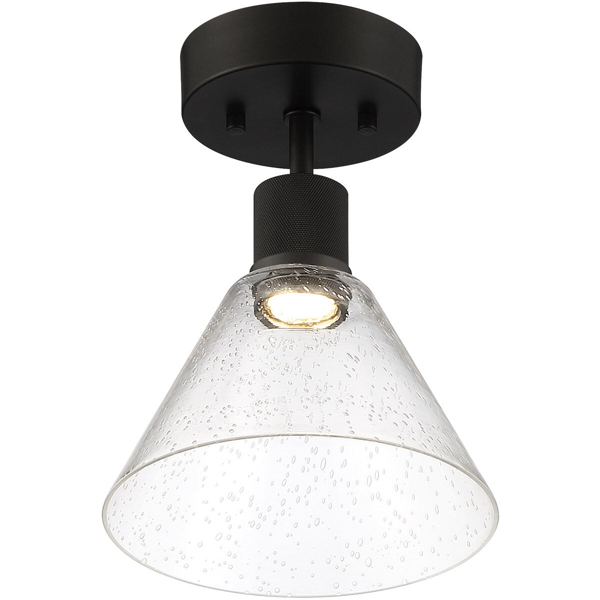 Port Nine LED 8 inch Matte Black Semi-Flush Ceiling Light in Seeded