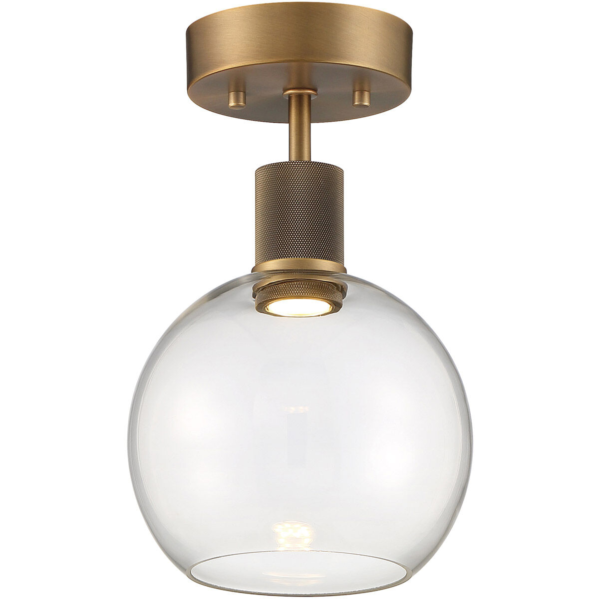 Port Nine LED 8 inch Antique Brushed Brass Semi-Flush Ceiling Light in Clear