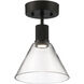 Port Nine LED 8 inch Matte Black Semi-Flush Ceiling Light in Clear