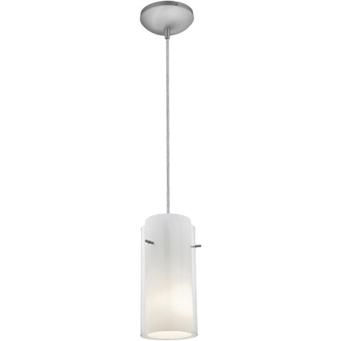 Glassn Glass Cylinder LED 5 inch Brushed Steel Pendant Ceiling Light in Clear and Opal