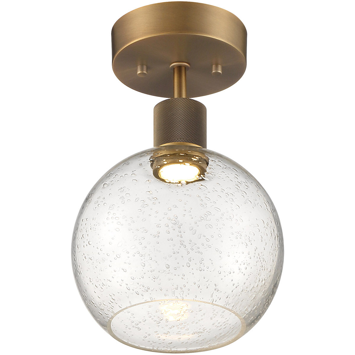 Port Nine LED 8 inch Antique Brushed Brass Semi-Flush Ceiling Light in Seeded