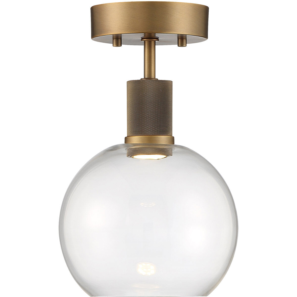 Port Nine LED 8 inch Antique Brushed Brass Semi-Flush Ceiling Light in Clear
