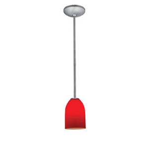 Champagne 1 Light 5 inch Brushed Steel Pendant Ceiling Light in Red, Rod