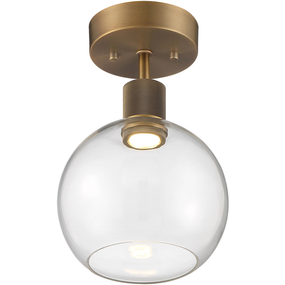 Port Nine LED 8 inch Antique Brushed Brass Semi-Flush Ceiling Light in Clear