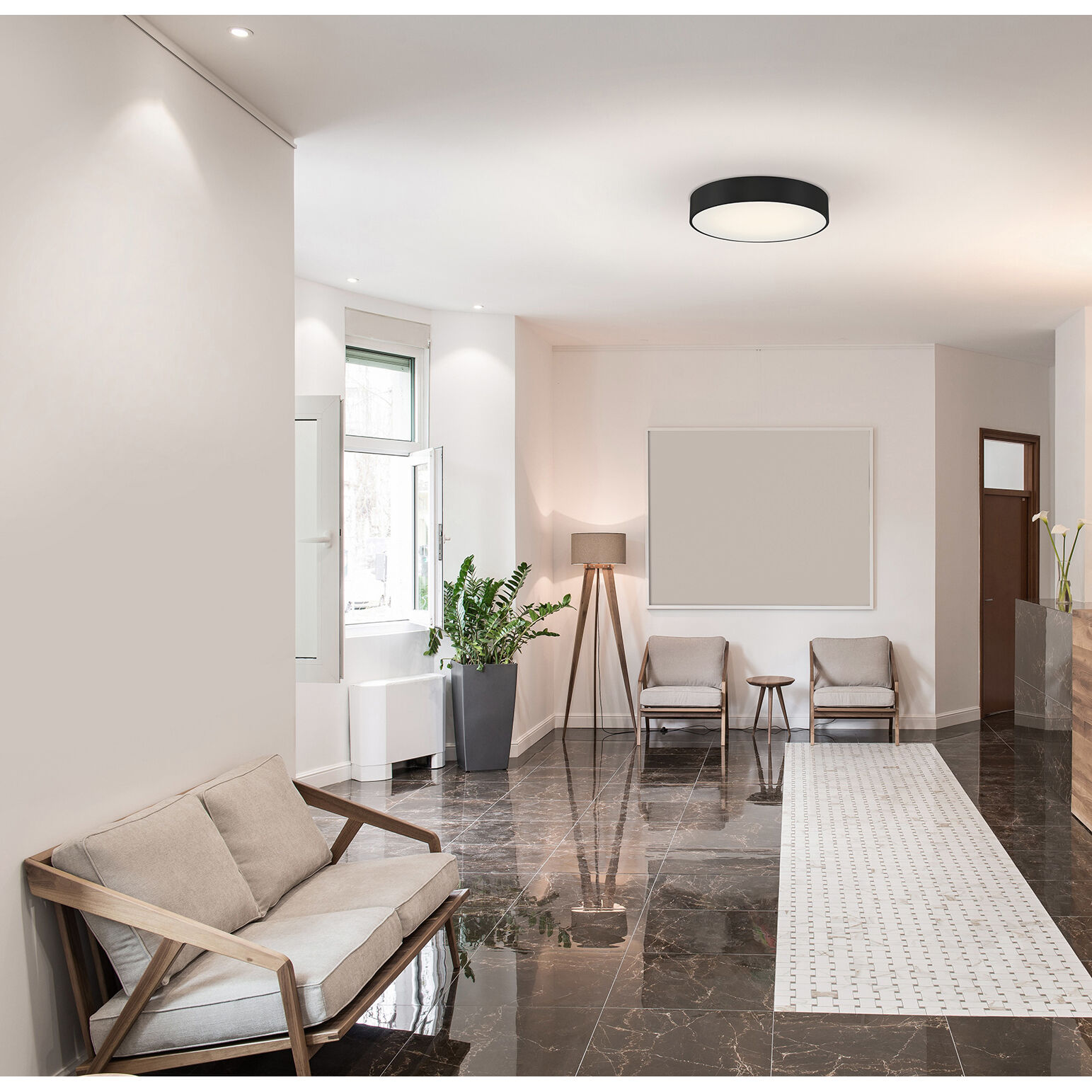 Como LED 21.75 inch Black and White Flush Mount Ceiling Light