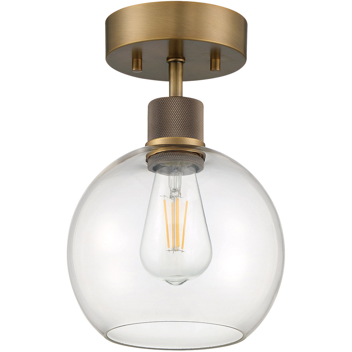 Port Nine LED 8 inch Antique Brushed Brass Semi-Flush Ceiling Light