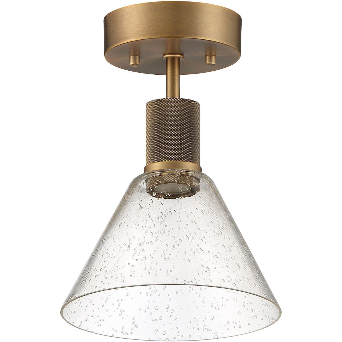 Port Nine LED 8 inch Antique Brushed Brass Semi-Flush Ceiling Light in Seeded