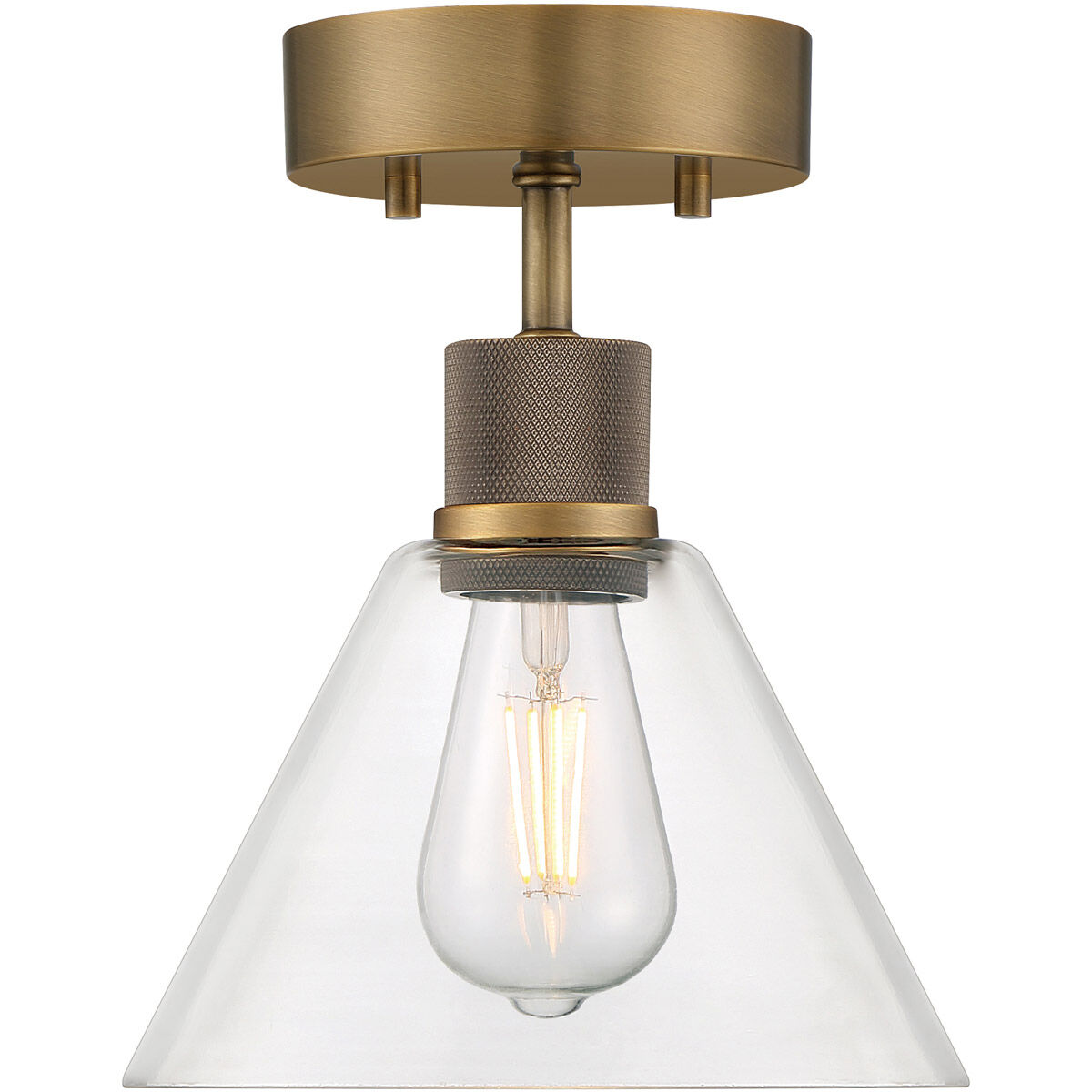 Port Nine LED 8 inch Antique Brushed Brass Semi-Flush Ceiling Light