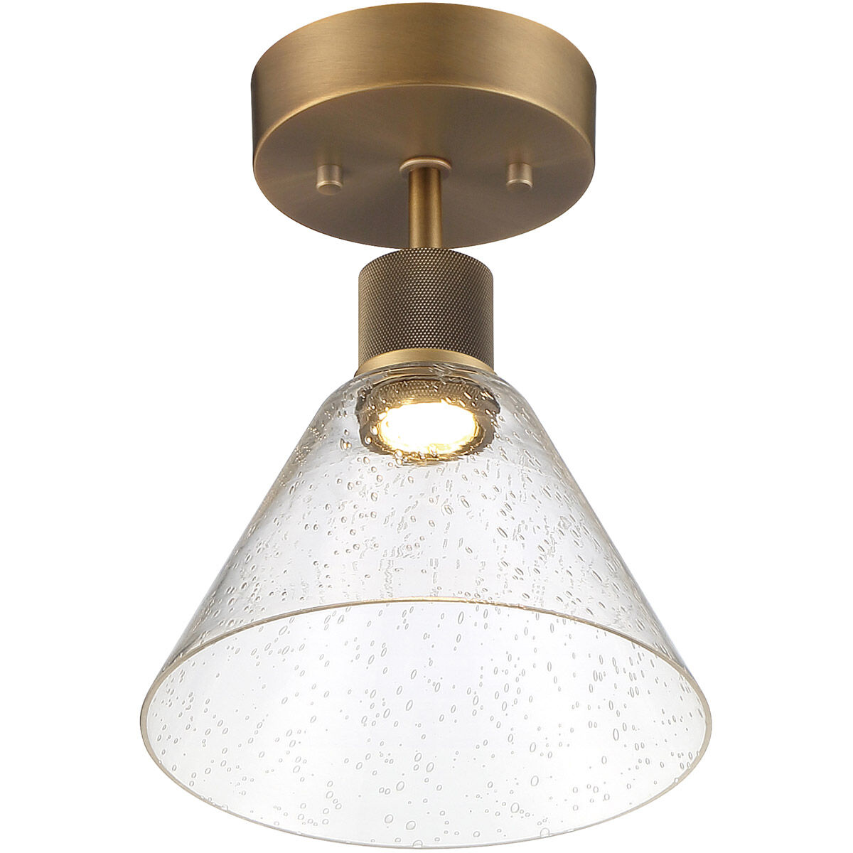 Port Nine LED 8 inch Antique Brushed Brass Semi-Flush Ceiling Light in Seeded