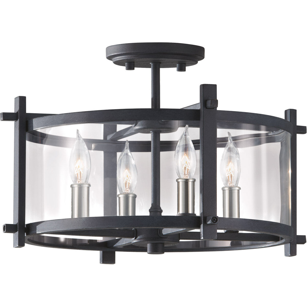 Ethan 4 Light 16.38 inch Antique Forged Iron / Brushed Steel Semi-Flush Mount Ceiling Light