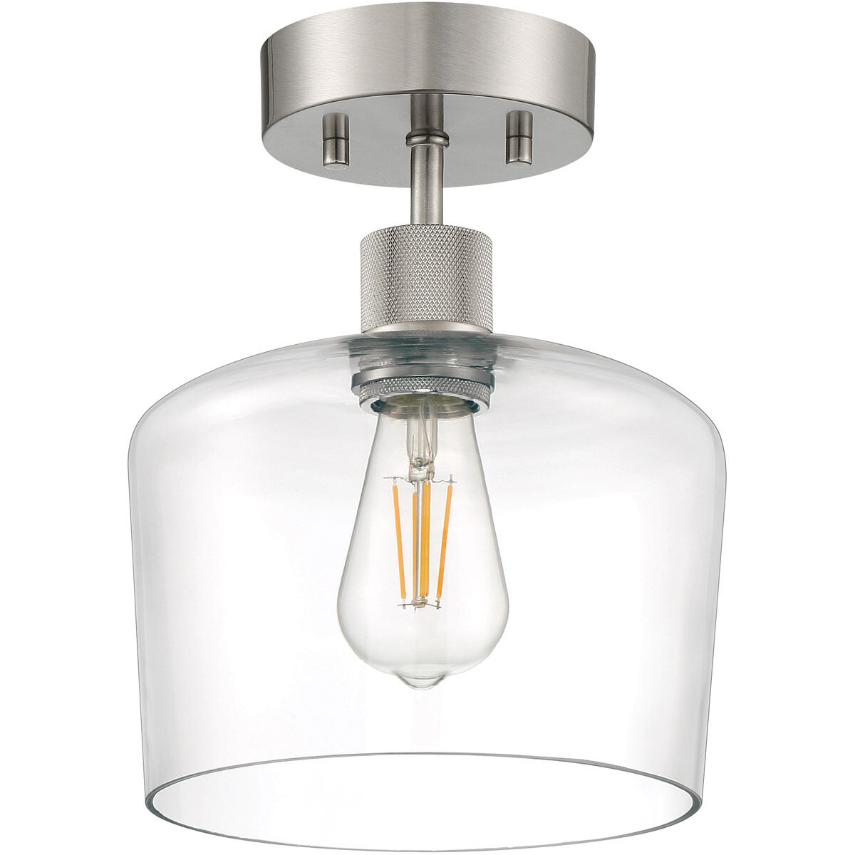 Port Nine LED 9 inch Brushed Steel Semi-Flush Ceiling Light