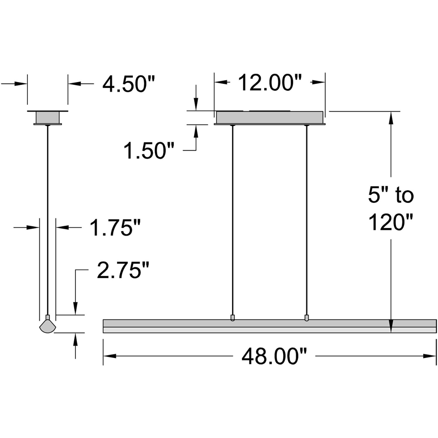 Float LED 48 inch Matte Black Pendant Ceiling Light