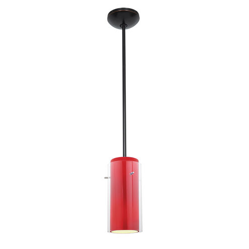 Janine 1 Light 5 inch Oil Rubbed Bronze Pendant Ceiling Light in Clear and Red, Incandescent, Rod