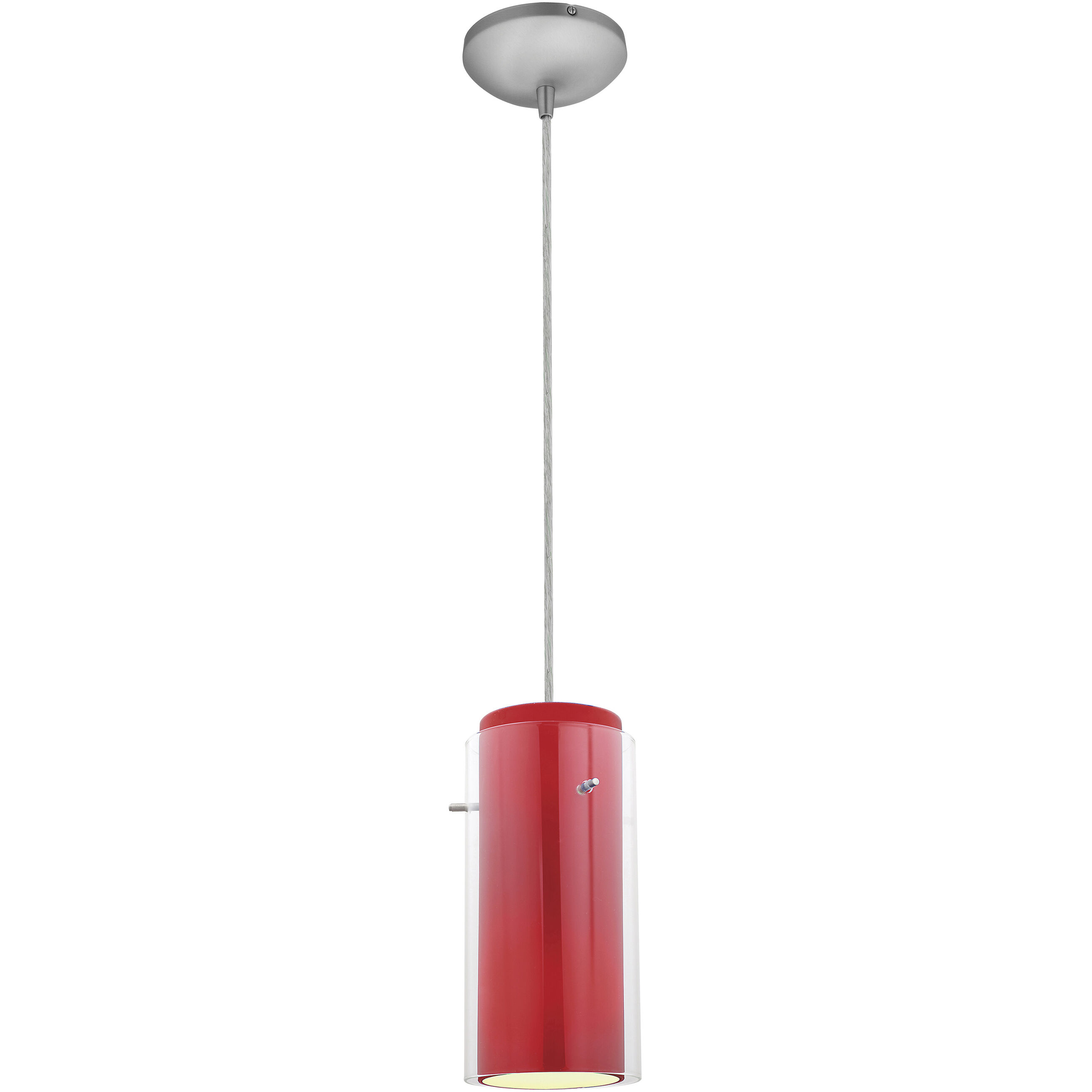 Glassn Glass Cylinder LED 4.5 inch Brushed Steel Pendant Ceiling Light in Clear and Red
