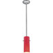 Cylinder 1 Light Brushed Steel Pendant Ceiling Light in Red, Rod