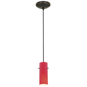 Cylinder 1 Light Oil Rubbed Bronze Pendant Ceiling Light in Red, Cord