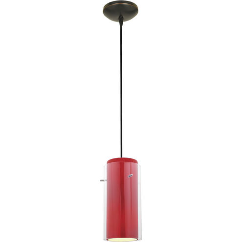 Signature LED 4.5 inch Oil Rubbed Bronze Pendant Ceiling Light in Clear and Red