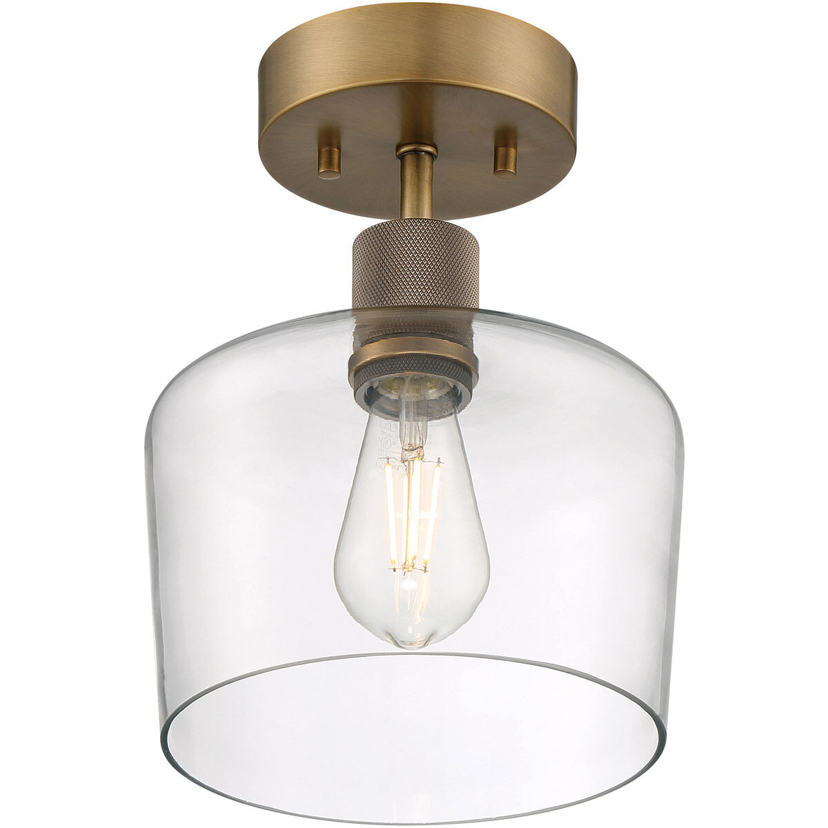 Port Nine LED 9 inch Antique Brushed Brass Semi-Flush Ceiling Light