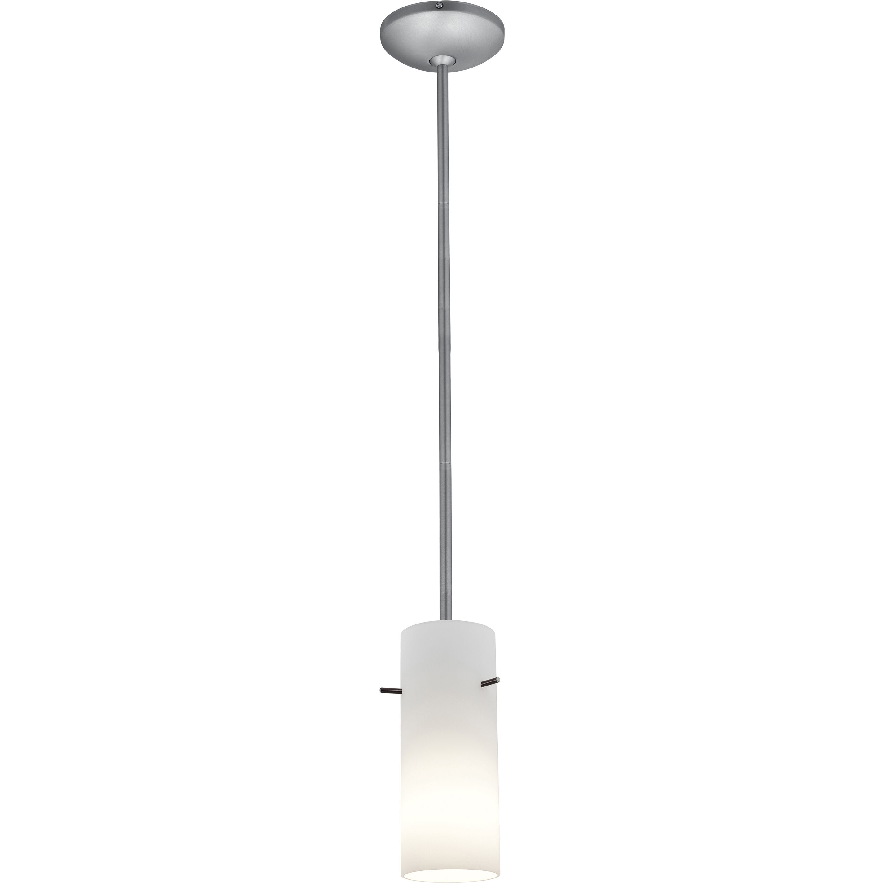 Cylinder LED 4 inch Brushed Steel Pendant Ceiling Light in Opal