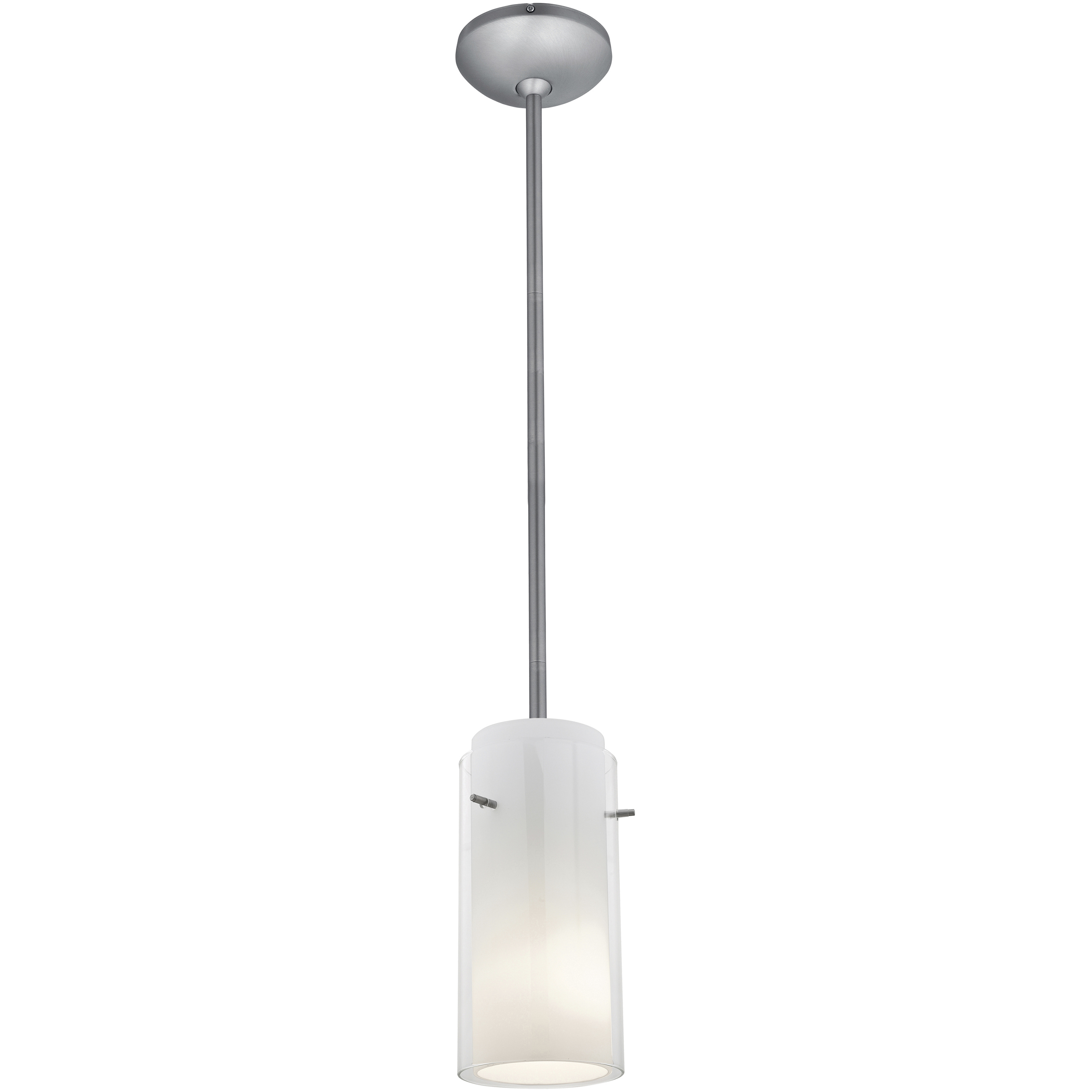 Glassn Glass Cylinder 1 Light 4.75 inch Brushed Steel Pendant Ceiling Light in Clear and Opal