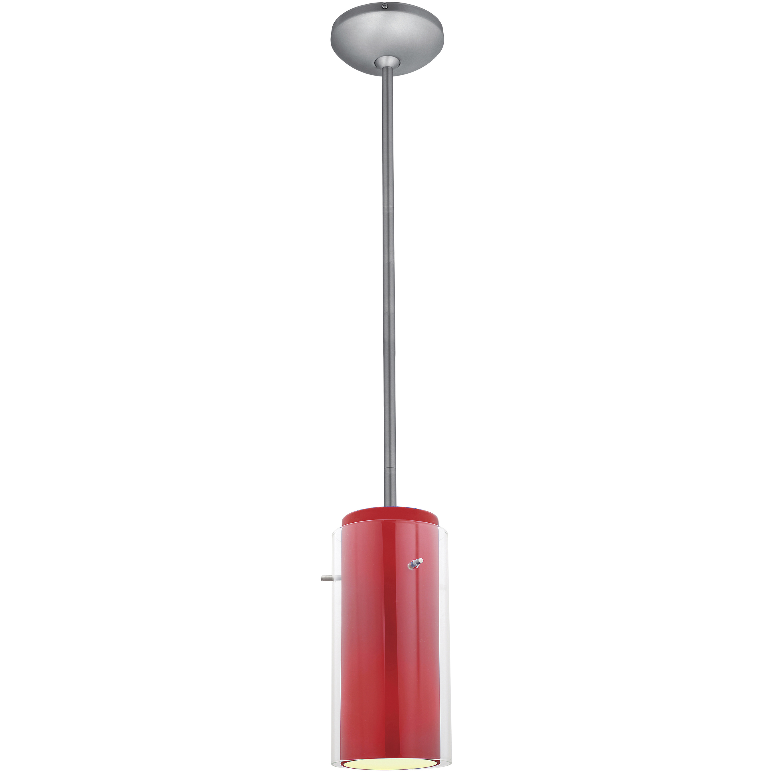 Glassn Glass Cylinder LED 4.5 inch Brushed Steel Pendant Ceiling Light in Clear and Red