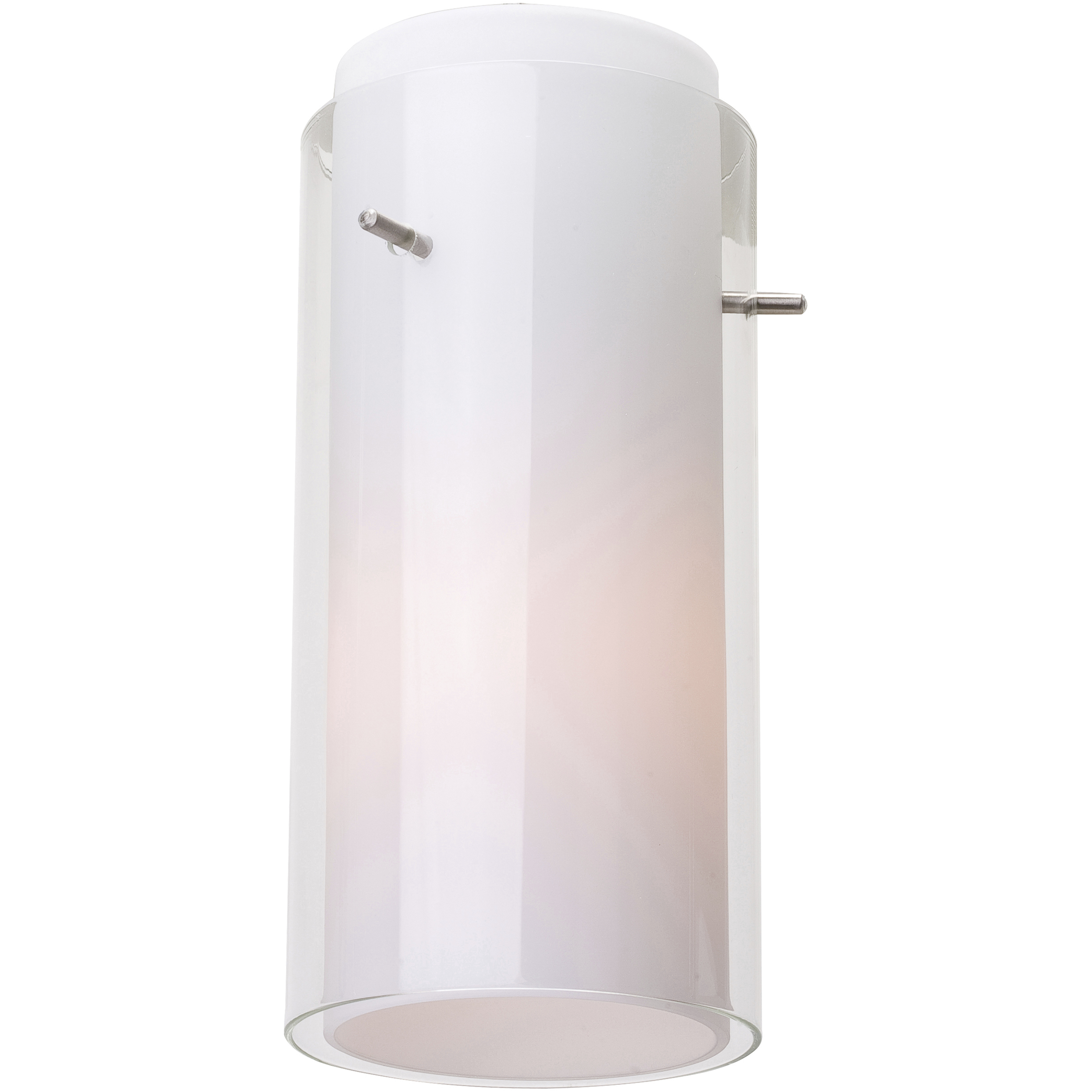 Glass 'n Glass 4.5 inch Brushed Steel Pendant Ceiling Light in Clear and Opal, Cylinder